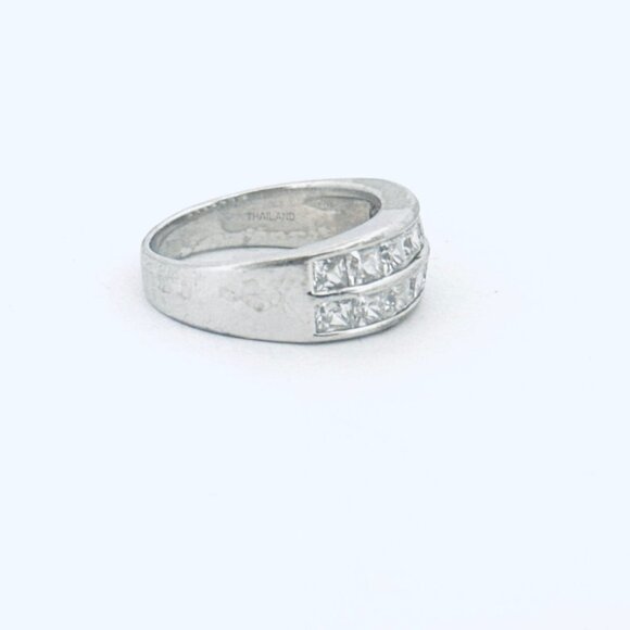 Estate Sterling Silver 925 CZ Ladies Half Eternity Wedding Band Ring Size 8 - Picture 2 of 10